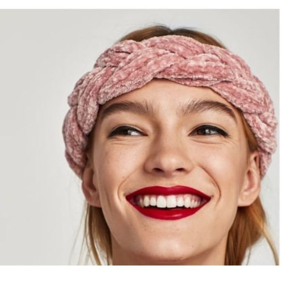 Set! Zara Chenille Braided Turban Style Headband & Blue & White Striped Headband - Picture 2 of 11